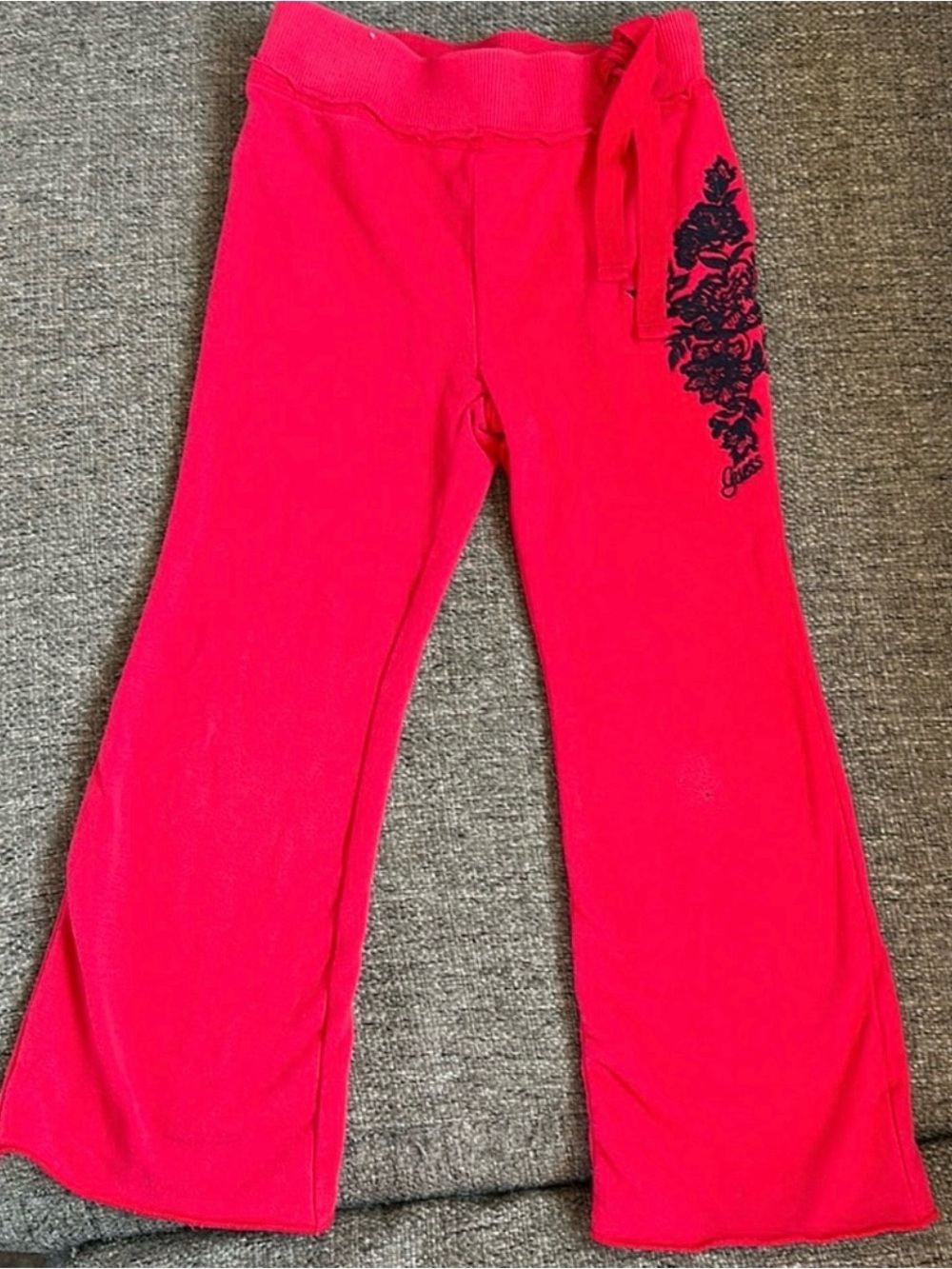 Guess Girls Red Flare Sweatpants Navy Embroidered Lace Accent Size 4T